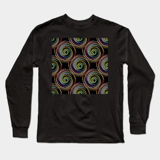 Repeating Spiral Pattern on Black Background Long Sleeve T-Shirt